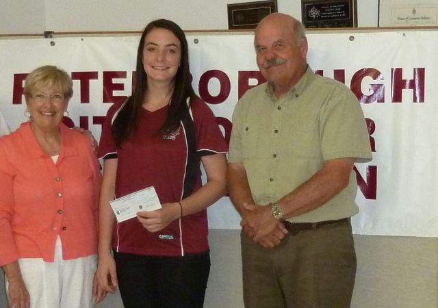 2013 Scholarship recipient Vanessa Moore, who plays for the Peterborough City Women's team, will attend Carleton University in the fall. Mark's parents Fred and Margaret Forster were on hand to make the presentation.